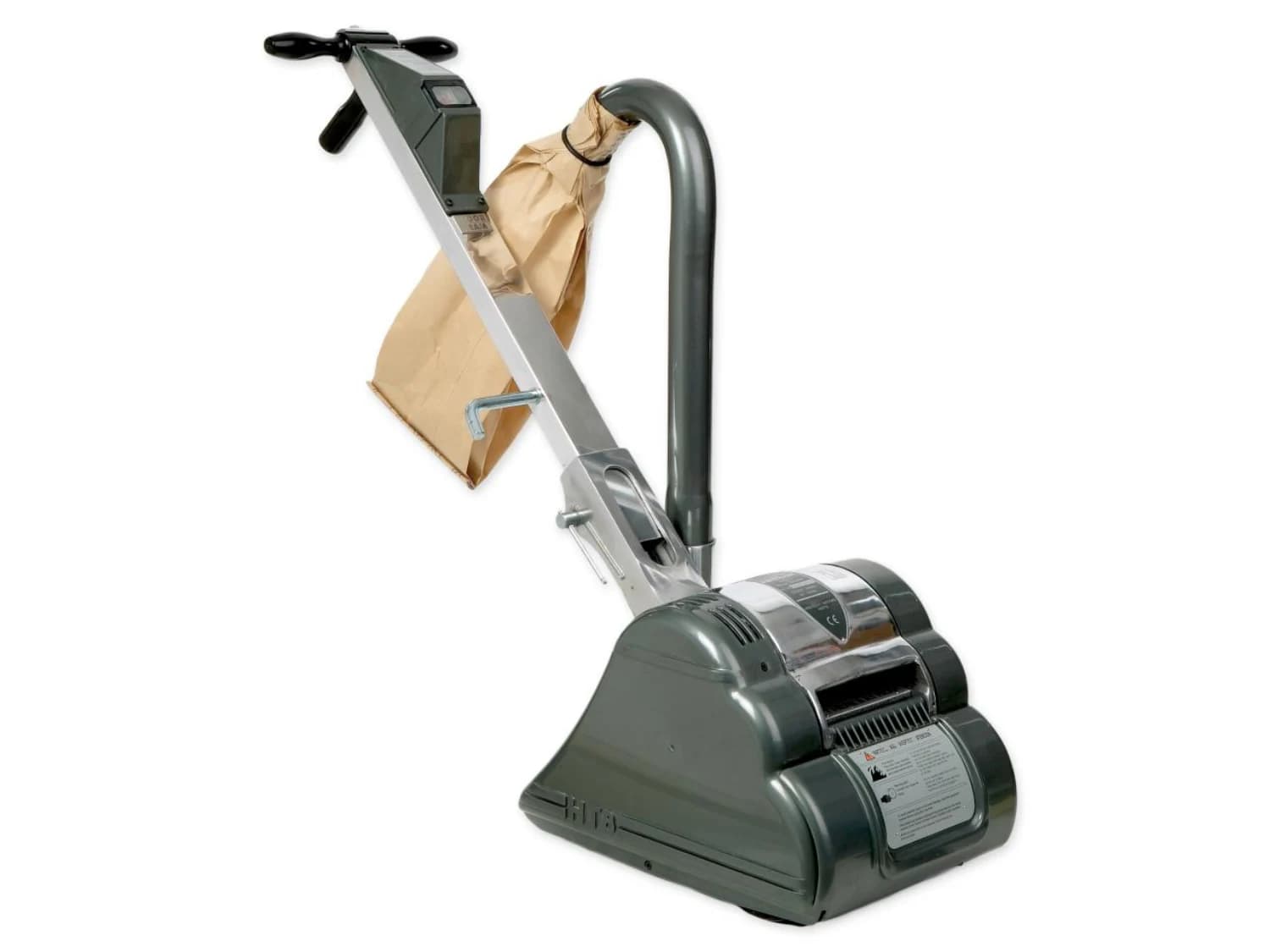 HT8 electric drum floor sander with paper dust bag, against white background